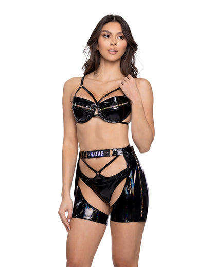 Roma Rave Festival 2PC Pride Light-Up Vinyl Bra Set.