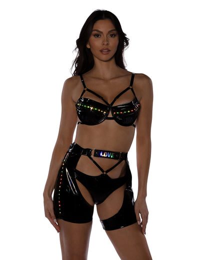 Roma Rave Festival 2PC Pride Light-Up Vinyl Bra Set.