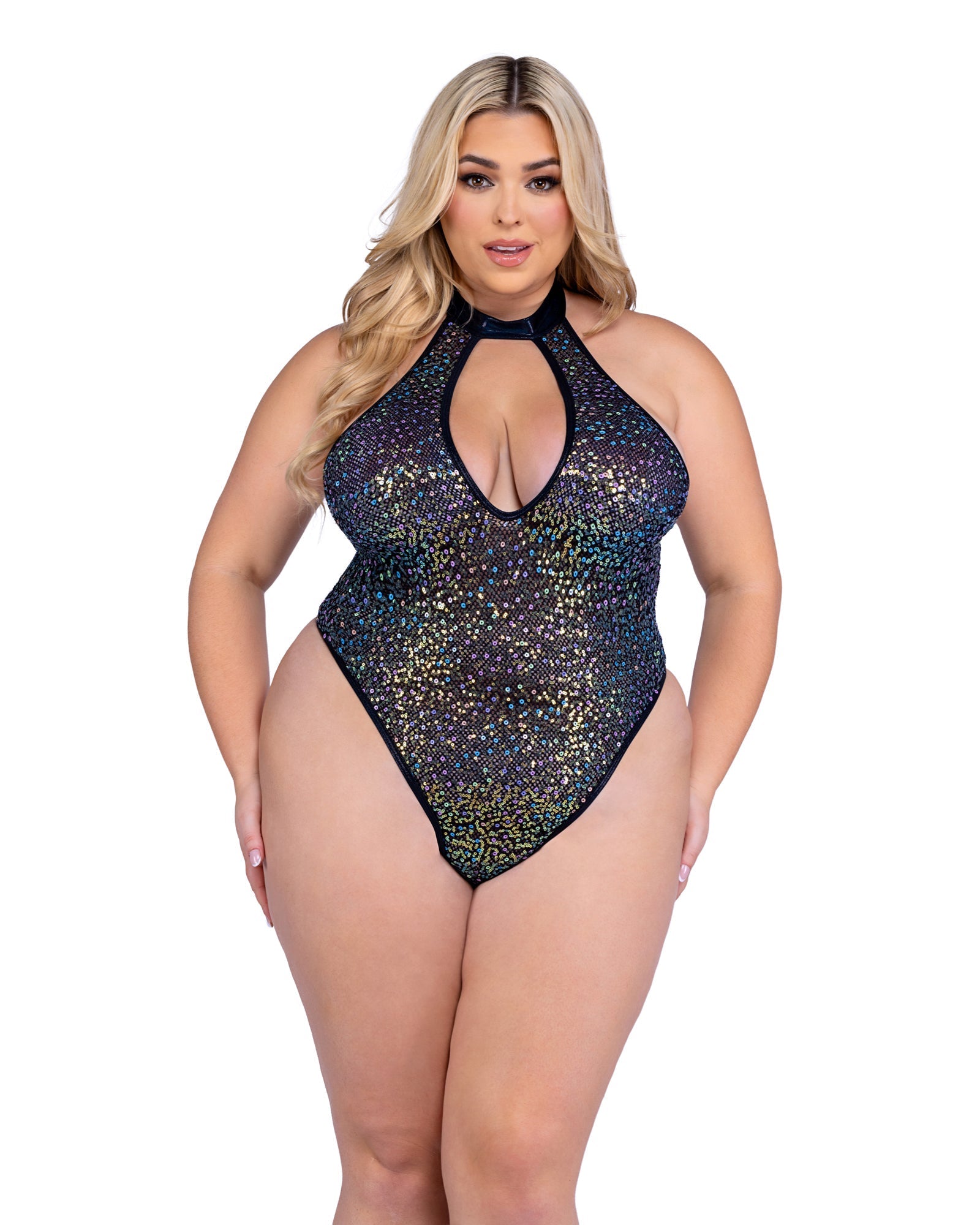 Roma Rave Festival Sequin Fishnet Keyhole Romper.