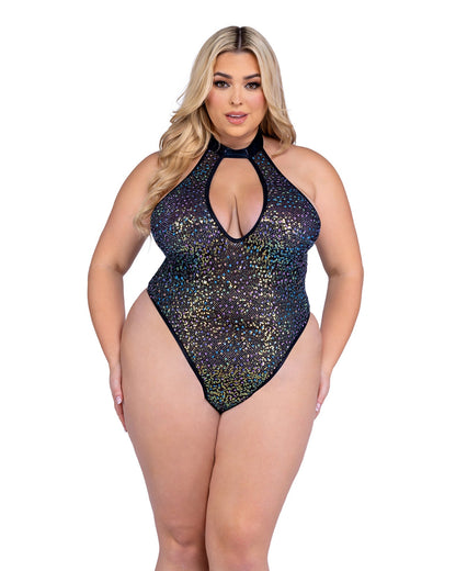 Roma Rave Festival Sequin Fishnet Keyhole Romper.