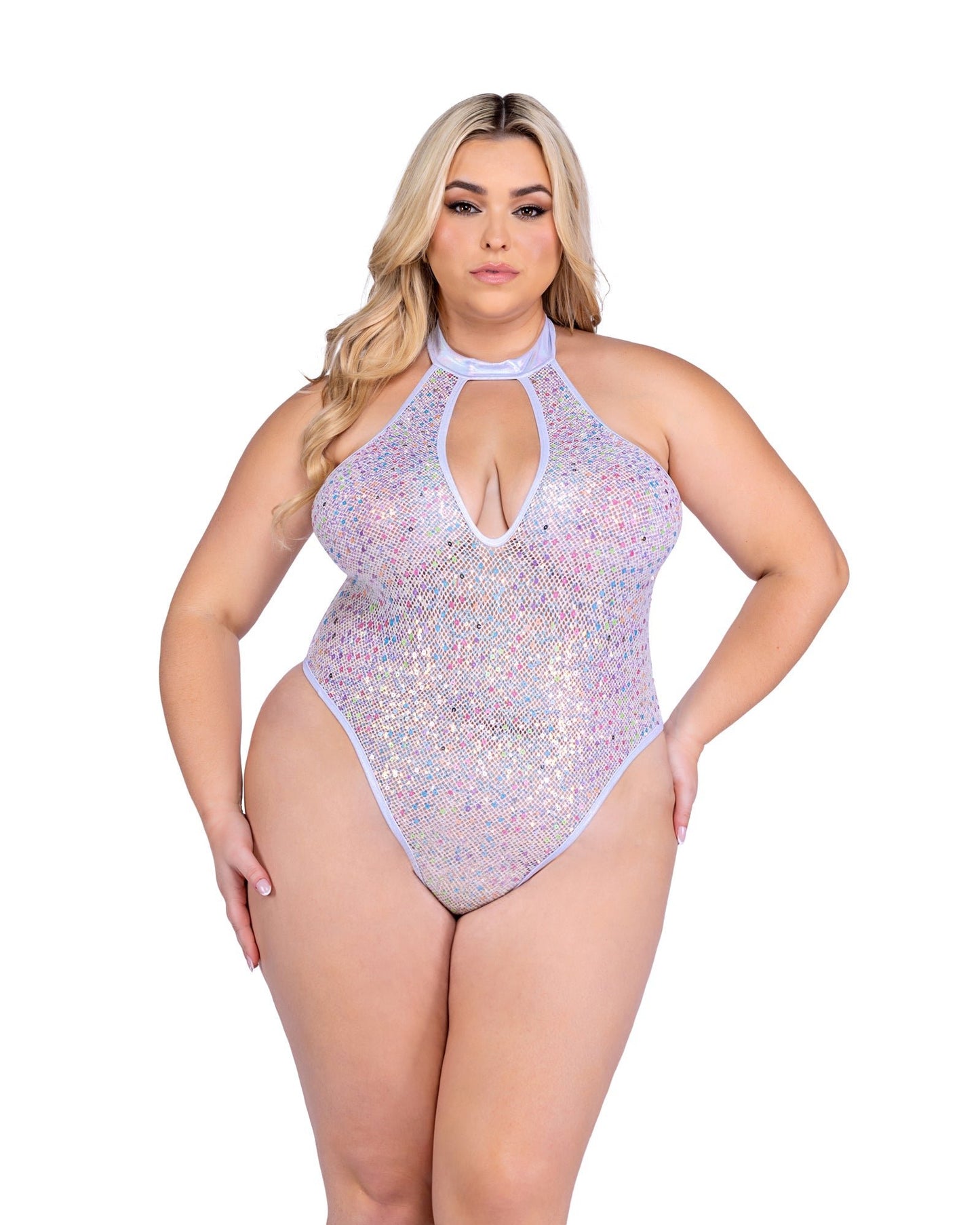 Roma Rave Festival Sequin Fishnet Keyhole Romper.