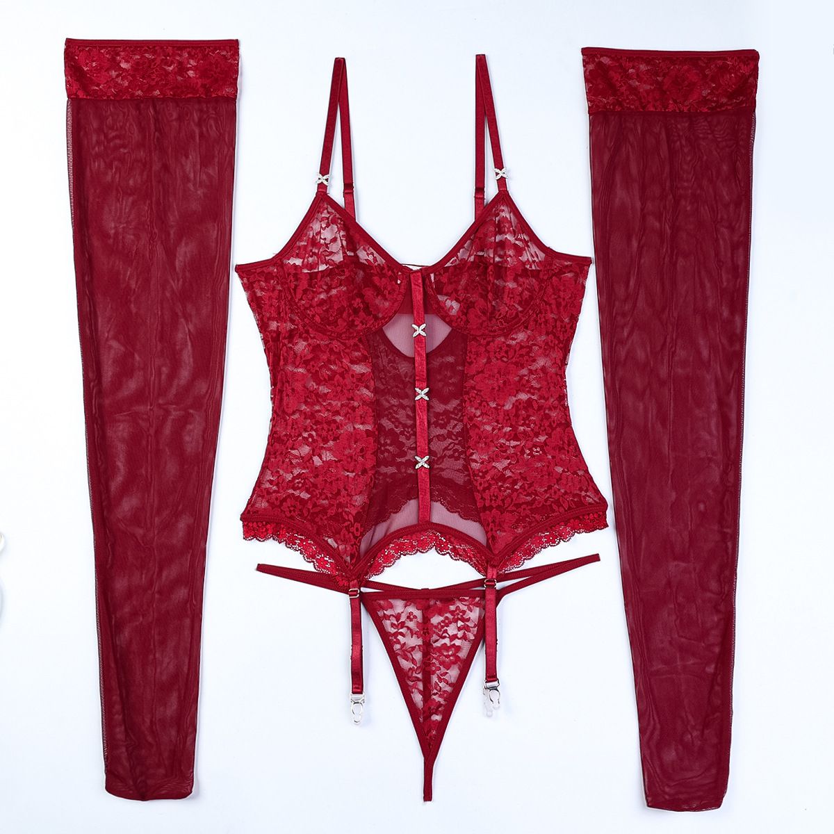Scarlet Desire Lace 3 Piece Corset Set - Unspoken Fashion