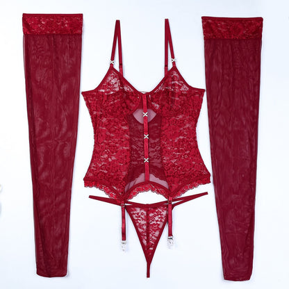 Scarlet Desire Lace 3 Piece Corset Set - Unspoken Fashion