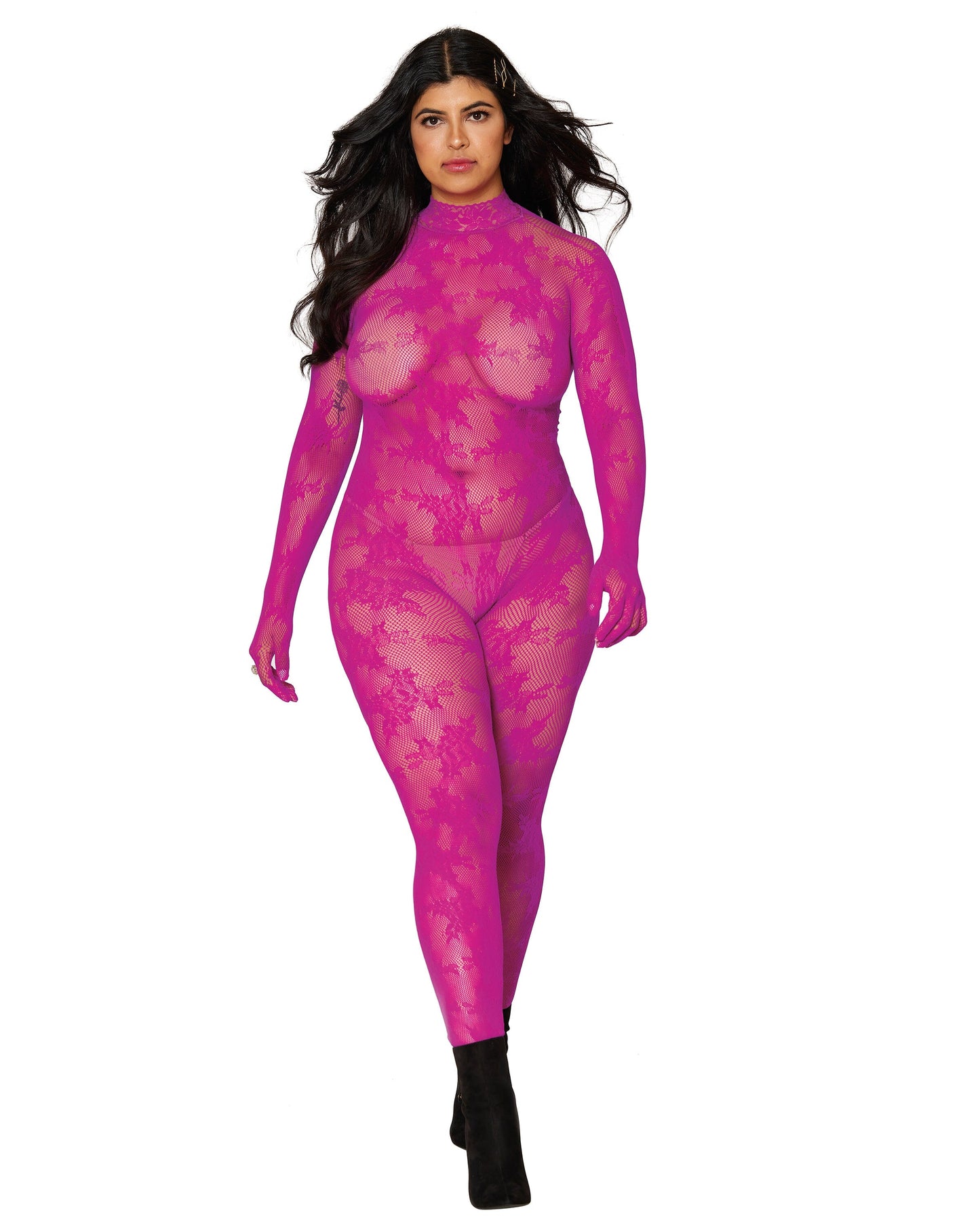 Dreamgirl Seamless floral knitted fishnet catsuit bodystocking
