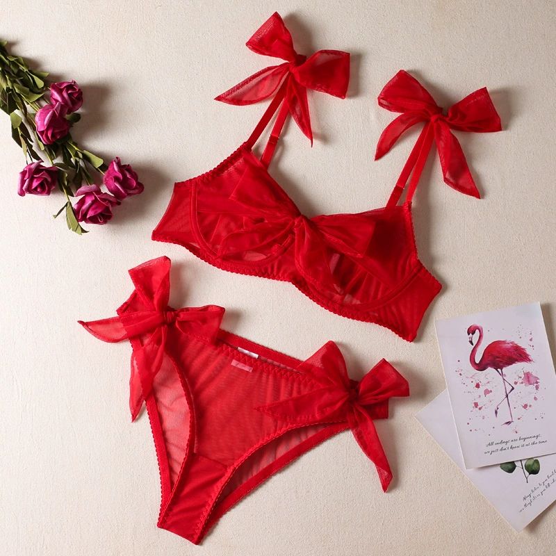 Seductive Scarlet 2 Piece Bow Lingerie Set - Unspoken Fashion