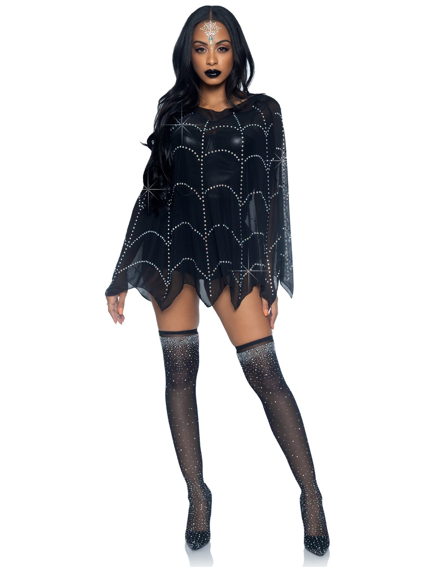 Spider Web Rhinestone Costume Poncho - Unspoken Fashion