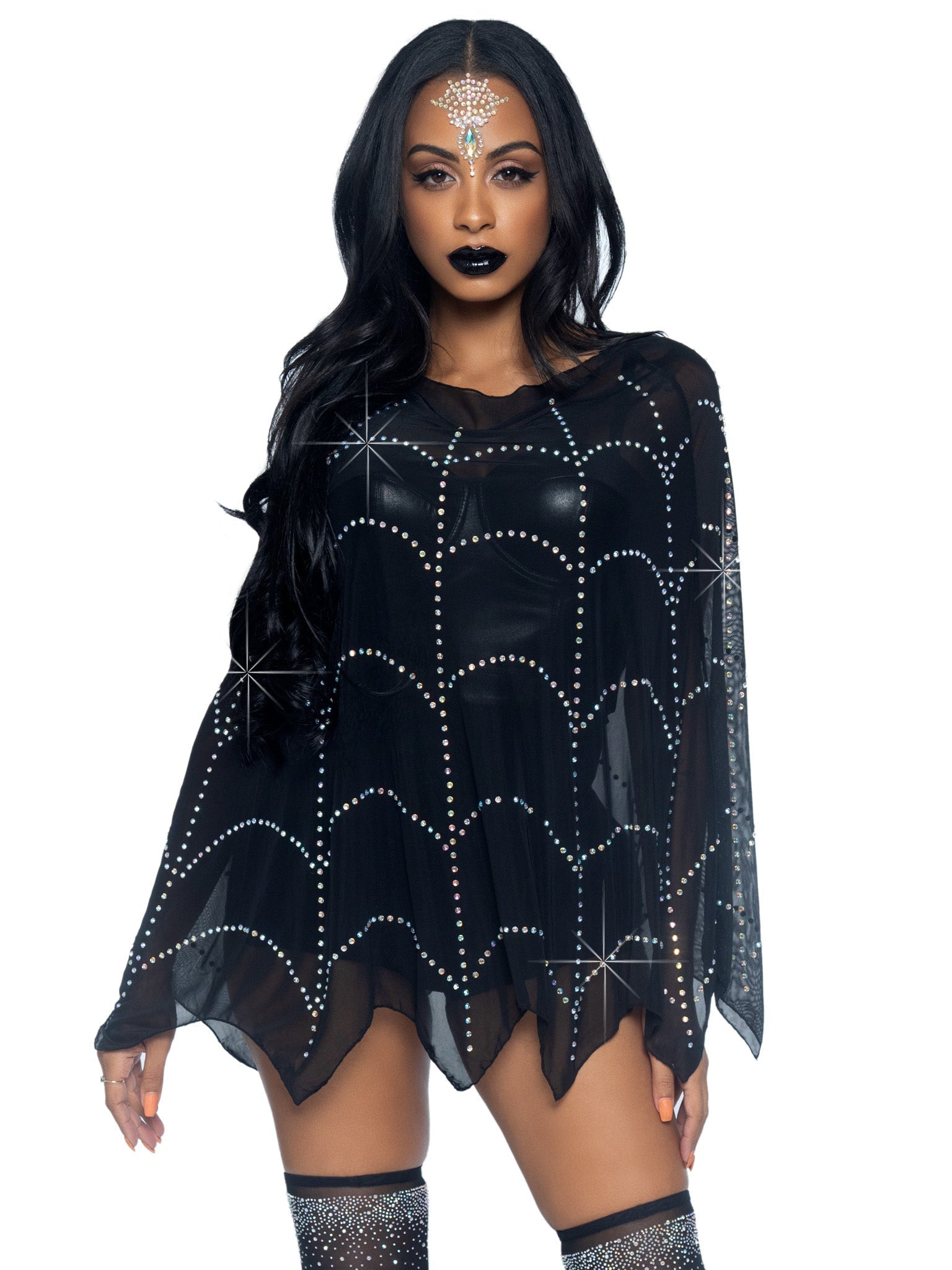 Spider Web Rhinestone Costume Poncho - Unspoken Fashion
