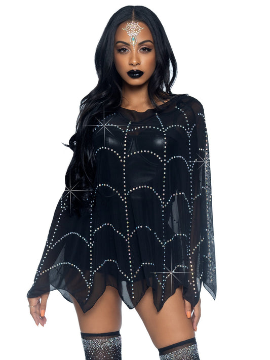 Spider Web Rhinestone Costume Poncho - Unspoken Fashion