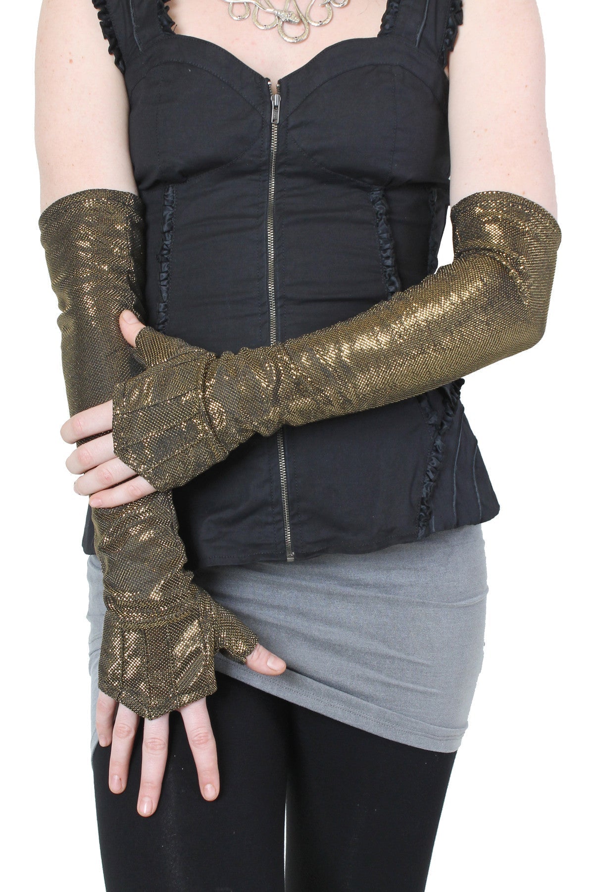 Five and Diamond Opera Gloves - gold sparkle