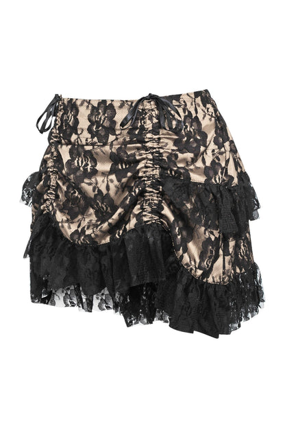 Tan/Black Lace Ruched Bustle Skirt.