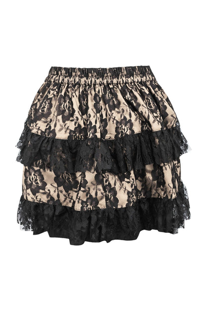 Tan/Black Lace Ruched Bustle Skirt.