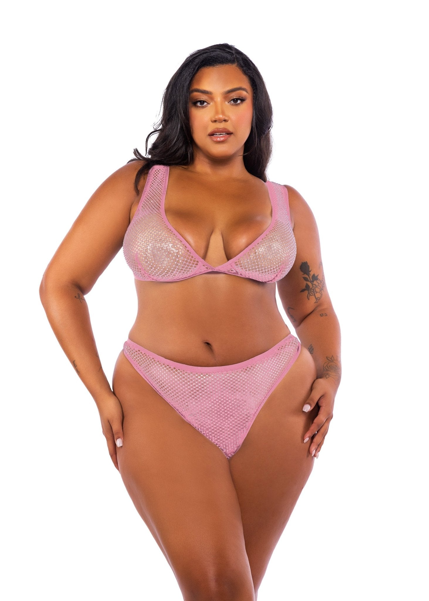 Think Pink Rhinestone Bralette 2 - Piece Short Set Roma Confidential - Unspoken Fashion