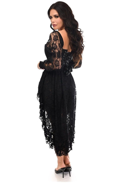 Top Drawer 2 PC Black Lace Steel Boned Corset & Lace Skirt Set.