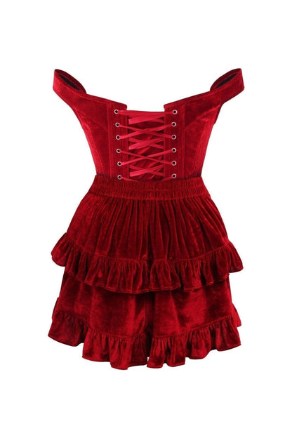 Top Drawer 2 PC Dark Red Velvet Steel Boned Corset & Skirt Set.