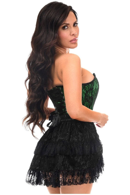 Top Drawer 2 PC Green Lace Steel Boned Corset & Skirt Set.