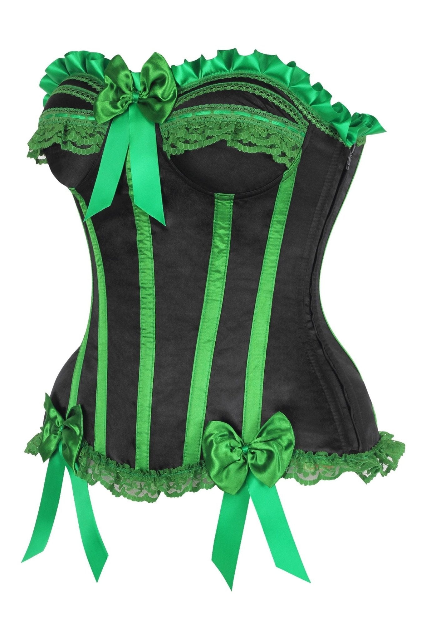 Top Drawer 2 PC Green/Black Striped Burlesque Steel Boned Corset & Bloomer Set