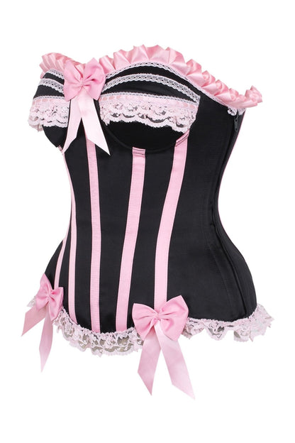 Top Drawer 2 PC Pink/Black Burlesque Steel Boned Corset & Bloomer Set