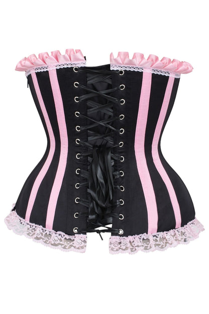 Top Drawer 2 PC Pink/Black Burlesque Steel Boned Corset & Bloomer Set
