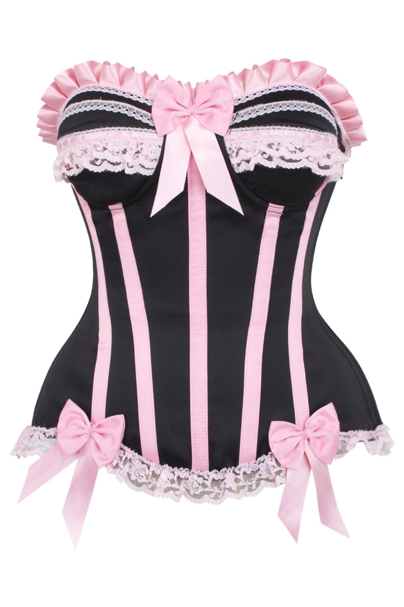 Top Drawer 2 PC Pink/Black Burlesque Steel Boned Corset & Bloomer Set