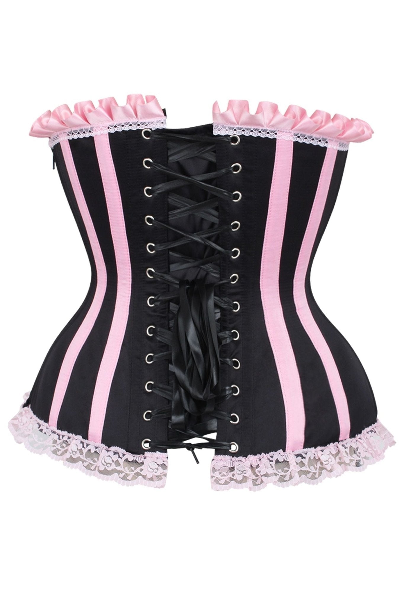Top Drawer 2 PC Pink/Black Striped Burlesque Steel Boned Corset & Bloomer Set