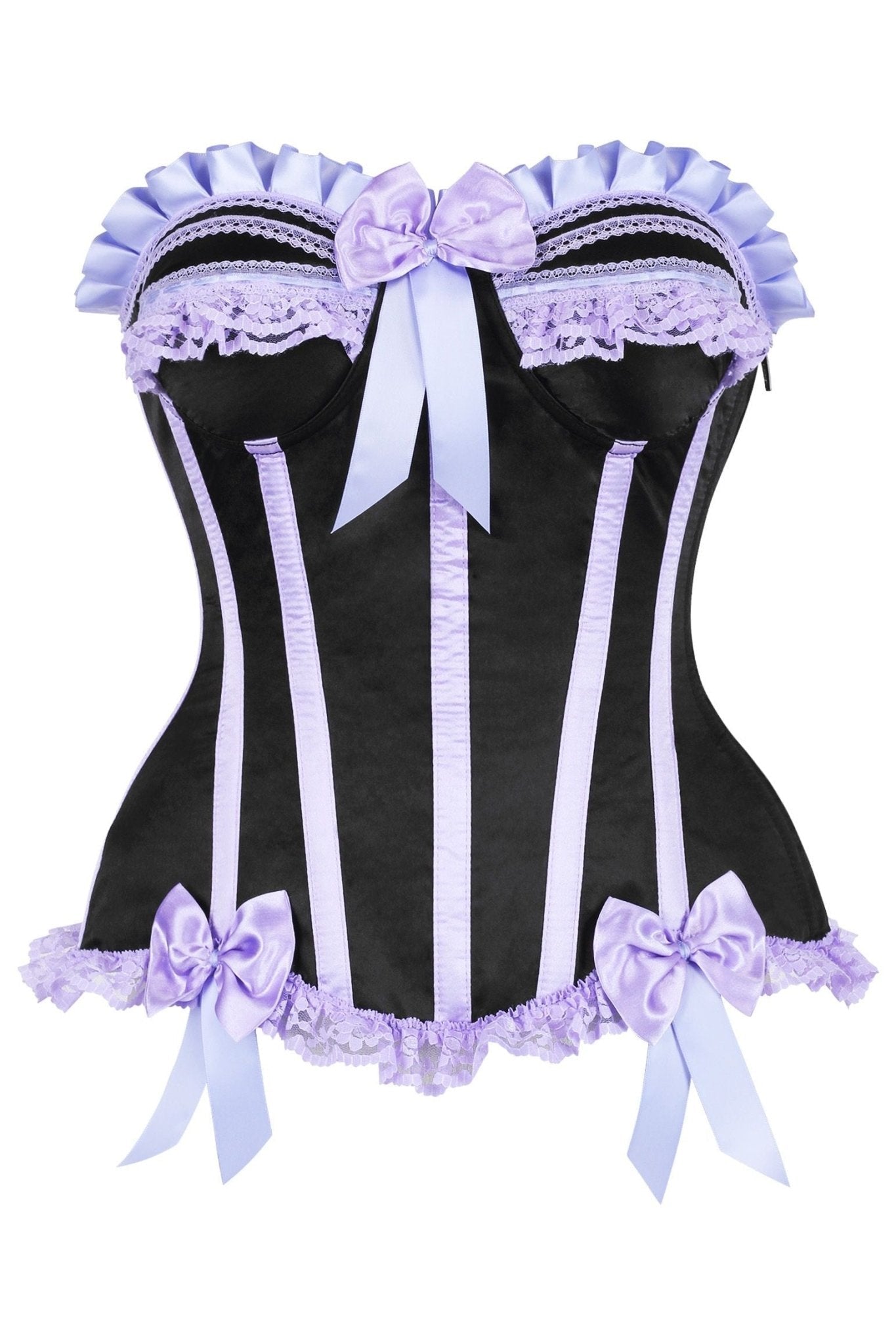 Top Drawer 2 PC Purple/Black Striped Burlesque Steel Boned Corset & Bloomer Set