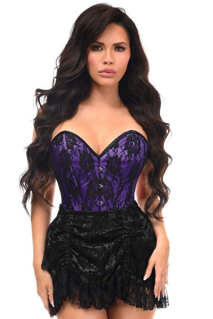 Top Drawer 2 PC Purple/Black Lace Steel Boned Corset & Skirt Set