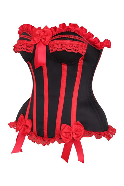 Top Drawer 2 PC Red/Black Burlesque Steel Boned Corset & Bloomer Set