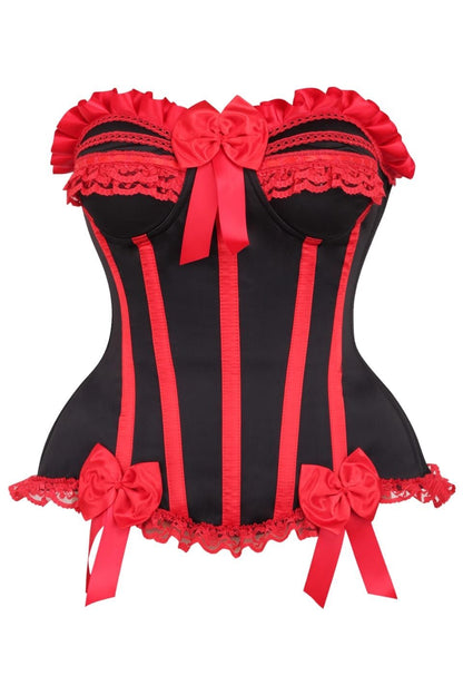 Top Drawer 2 PC Red/Black Burlesque Steel Boned Corset & Bloomer Set