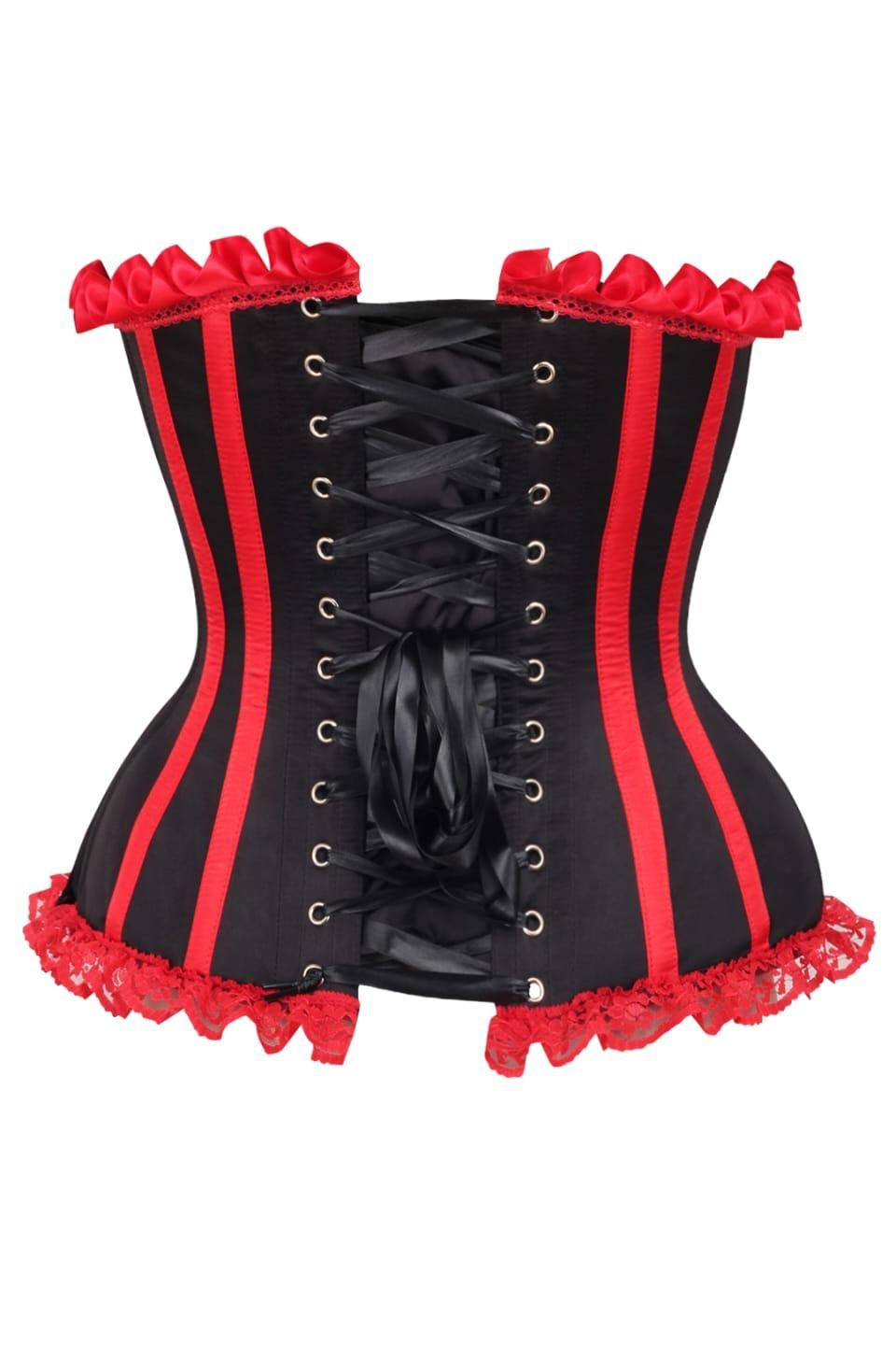 Top Drawer 2 PC Red/Black Burlesque Steel Boned Corset & Bloomer Set