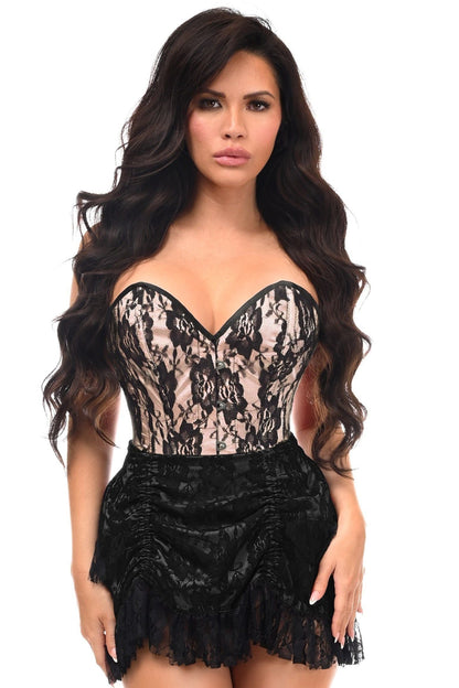 Top Drawer 2 PC Tan Lace Steel Boned Corset & Skirt Set