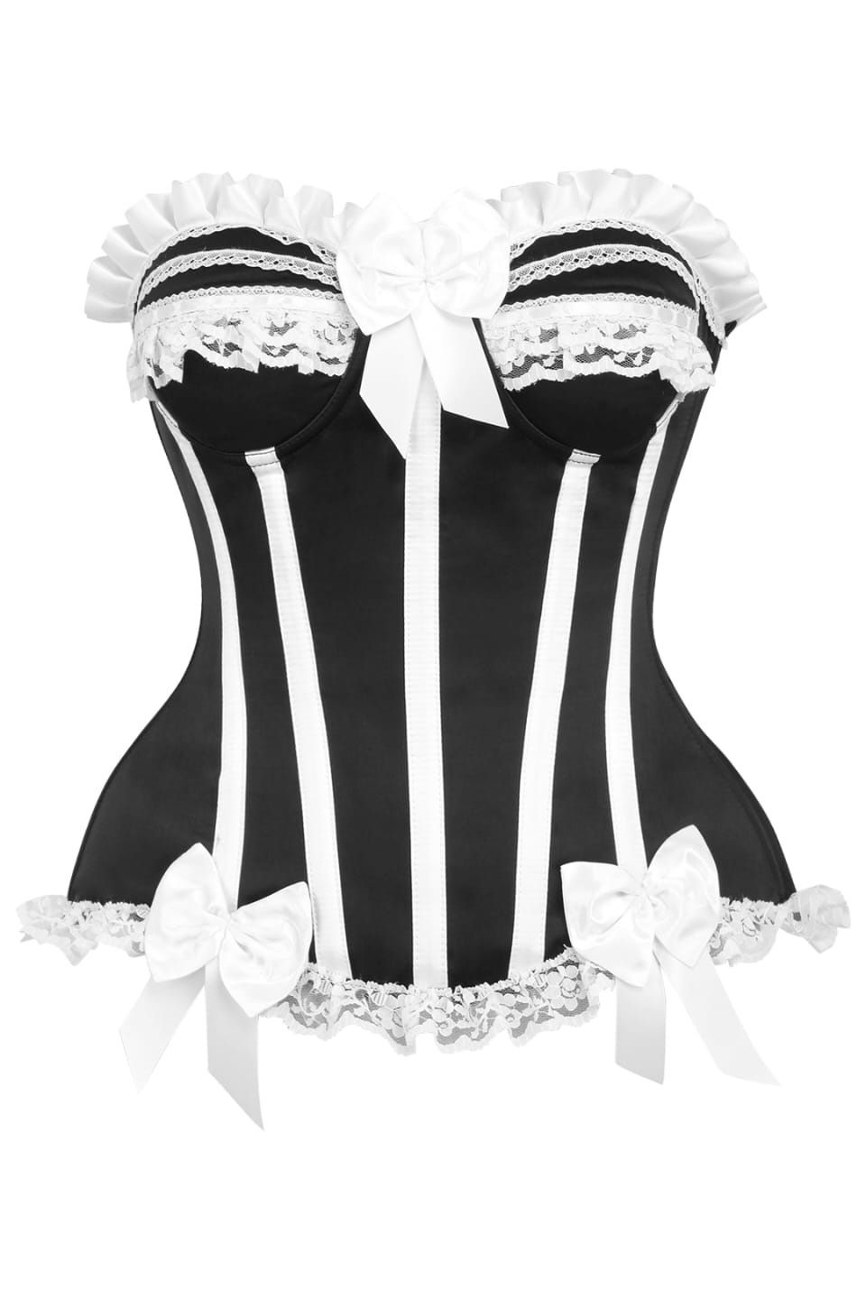 Top Drawer 2 PC White/Black Burlesque Steel Boned Corset & Bloomer Set