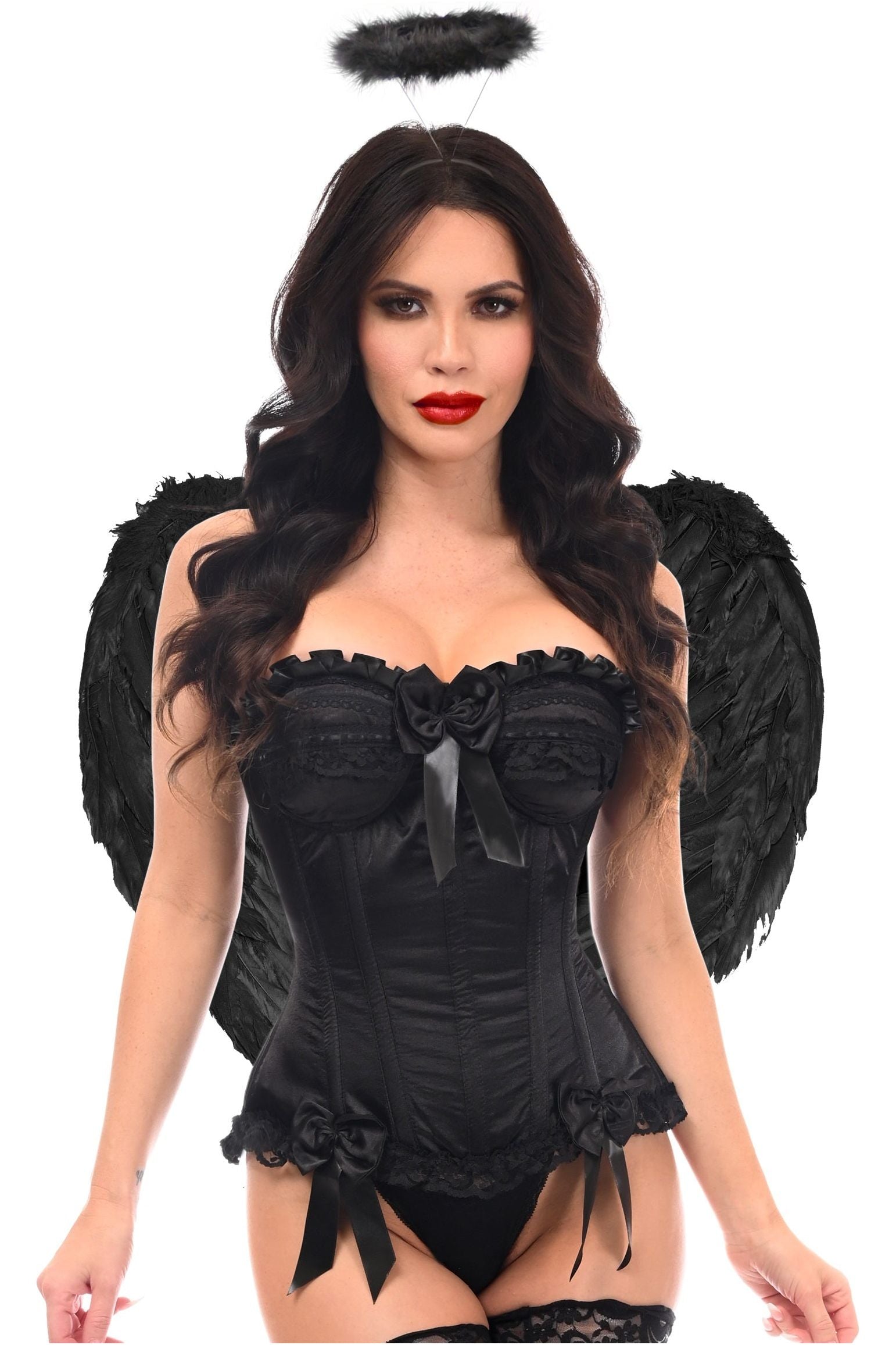 Top Drawer 3 PC Black Burlesque Dark Angel Corset Costume.