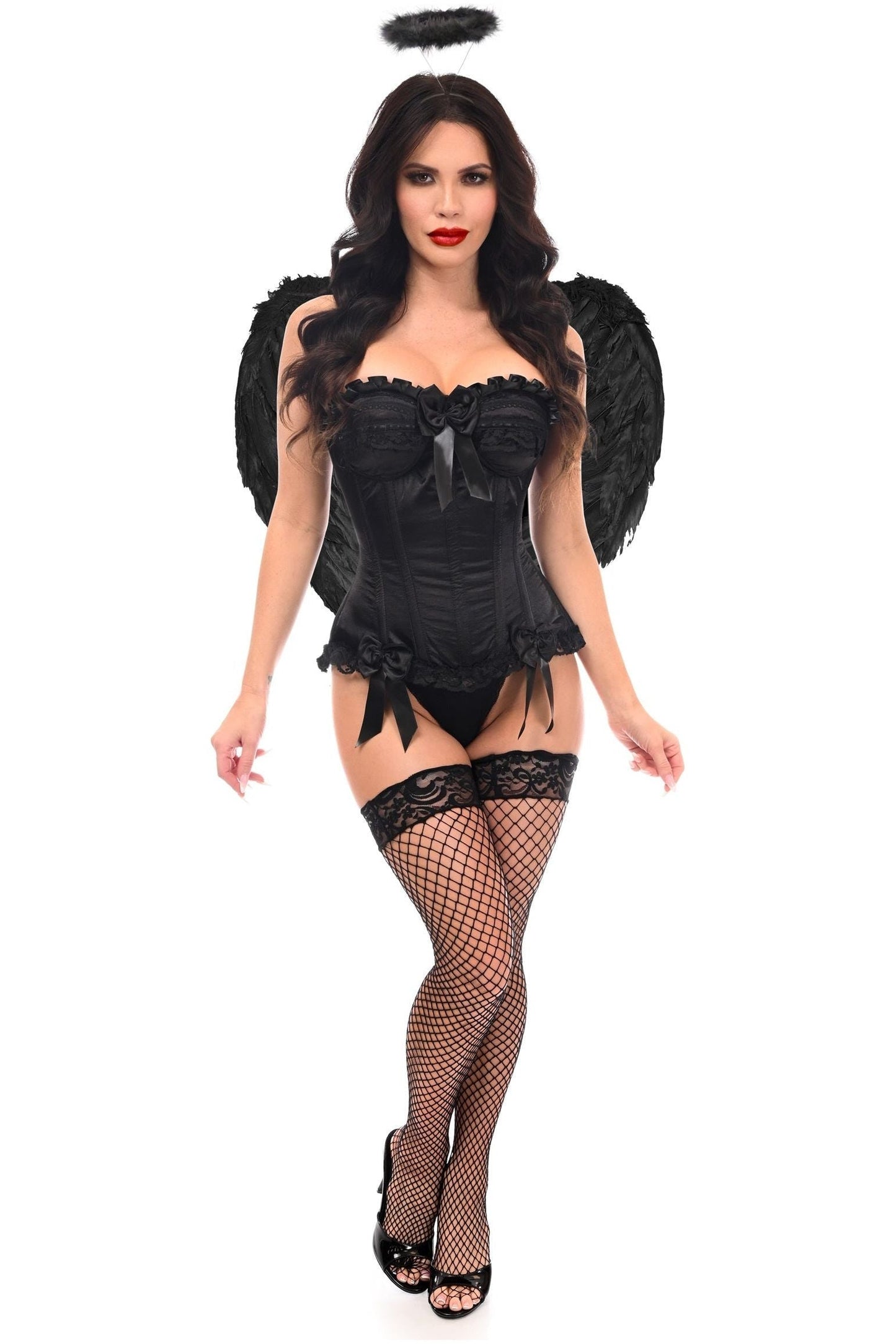 Top Drawer 3 PC Black Burlesque Dark Angel Corset Costume.
