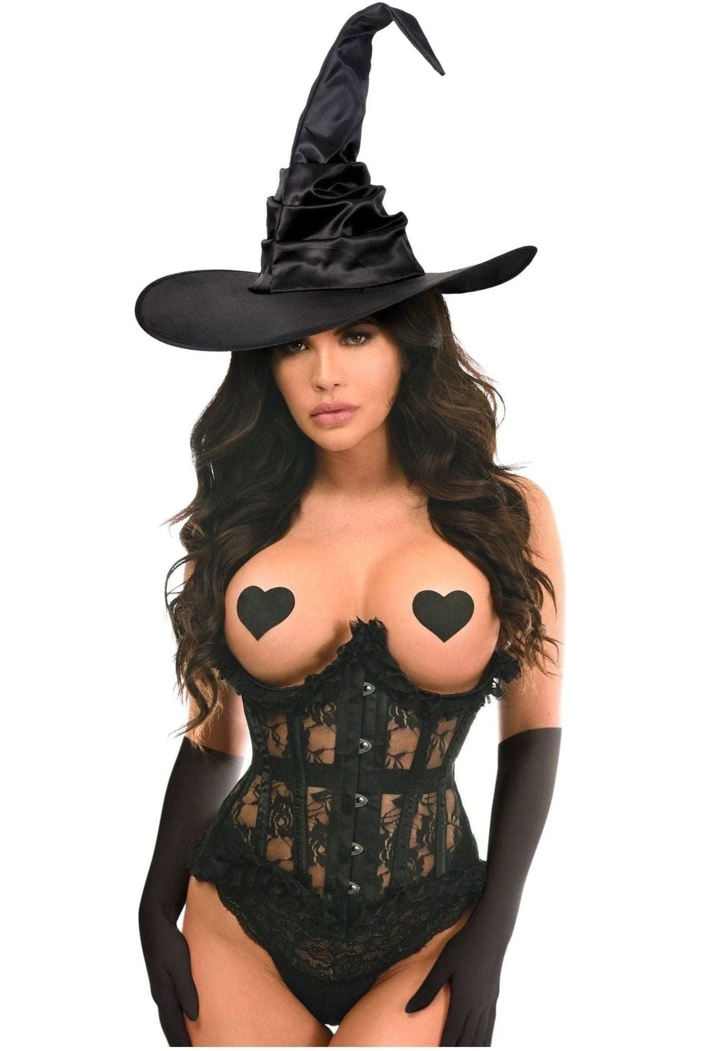 Top Drawer 3 PC Black Lace Witch Corset Costume.