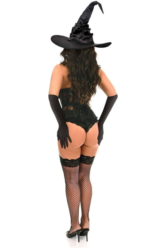 Top Drawer 3 PC Black Lace Witch Corset Costume.