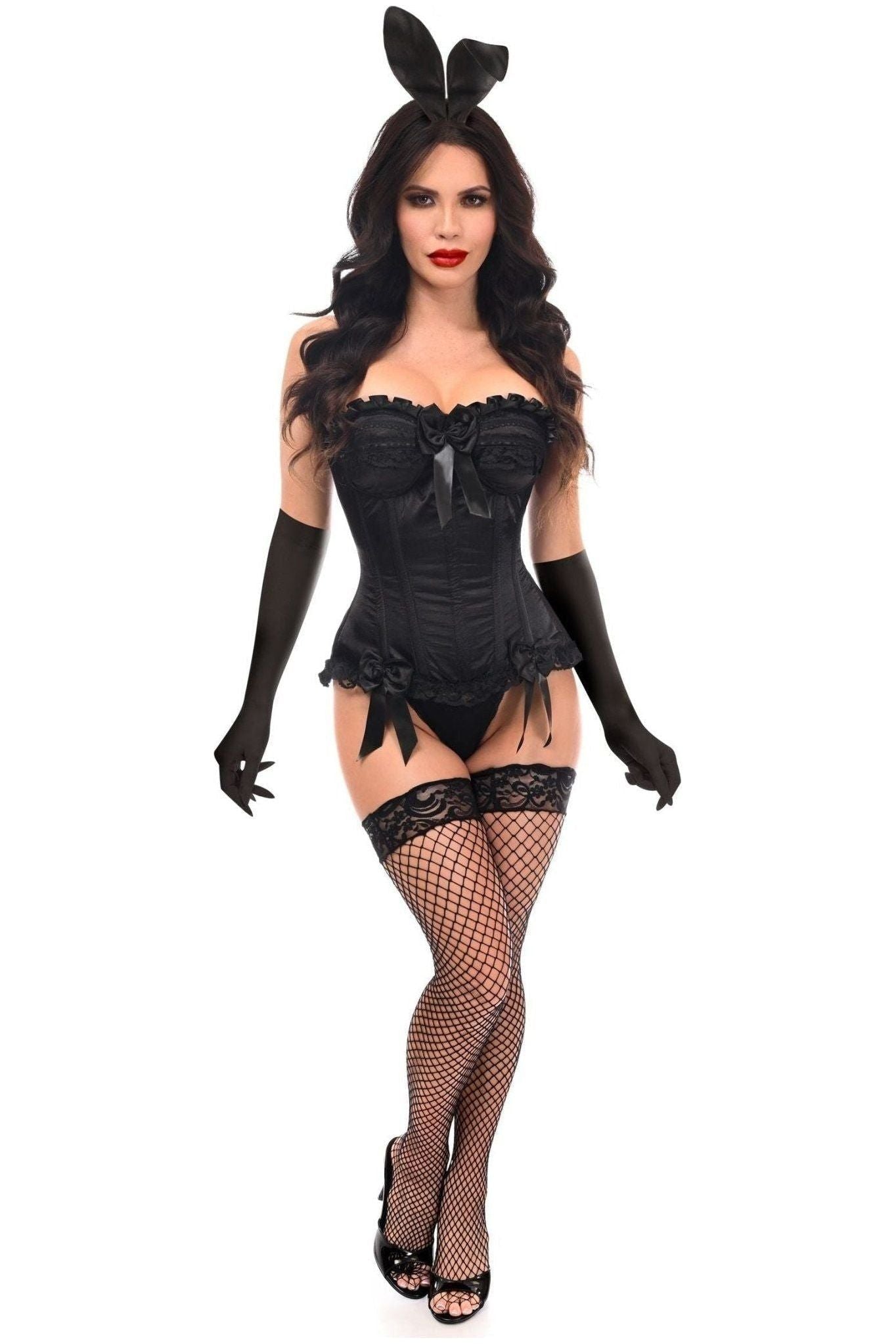 Top Drawer 4 PC Black Burlesque Bunny Corset Costume.