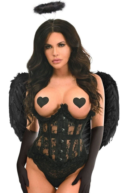 Top Drawer 4 PC Black Lace Dark Angel Corset Costume.