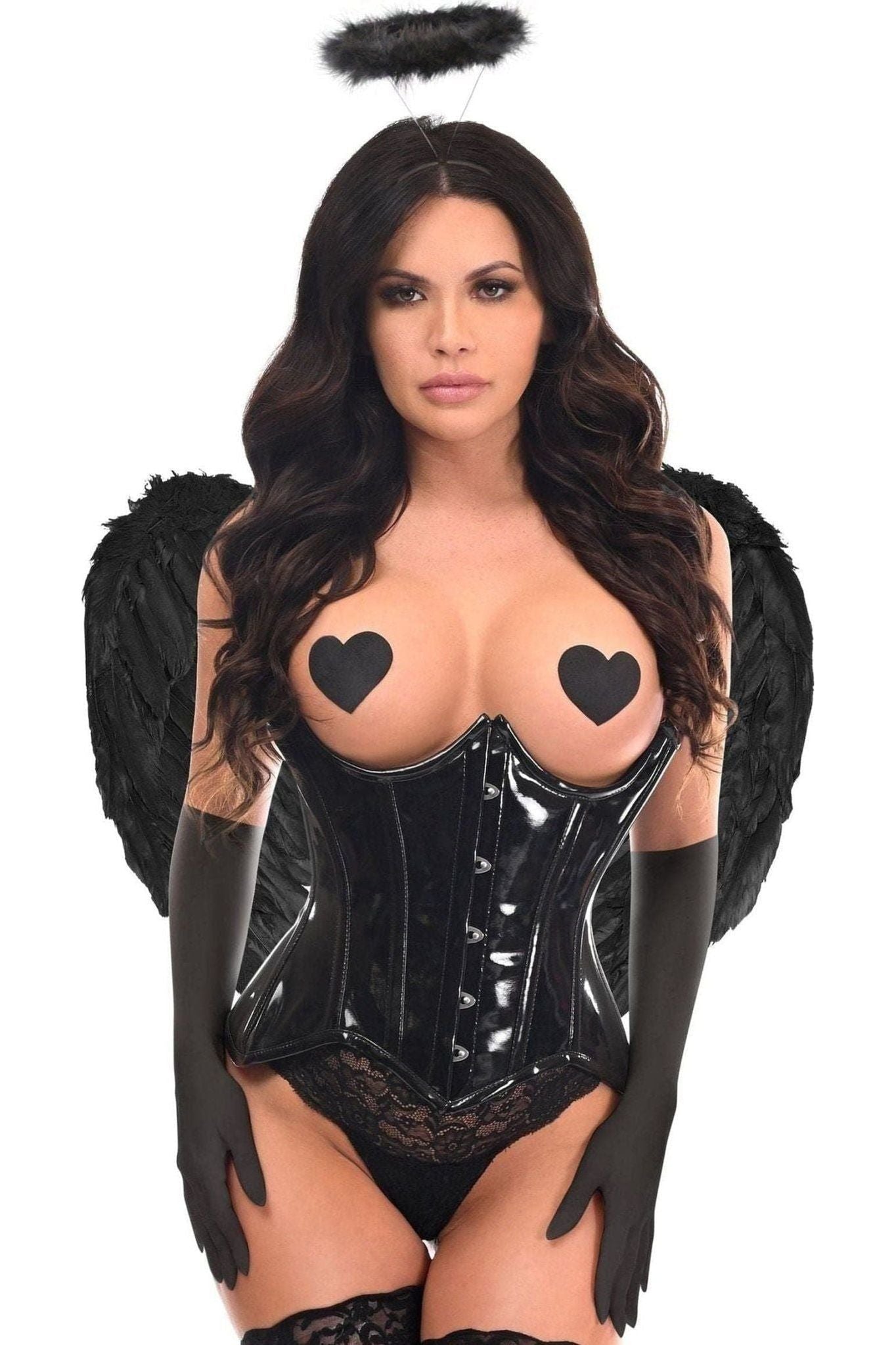 Top Drawer 4 PC Black Patent Dark Angel Corset Costume.