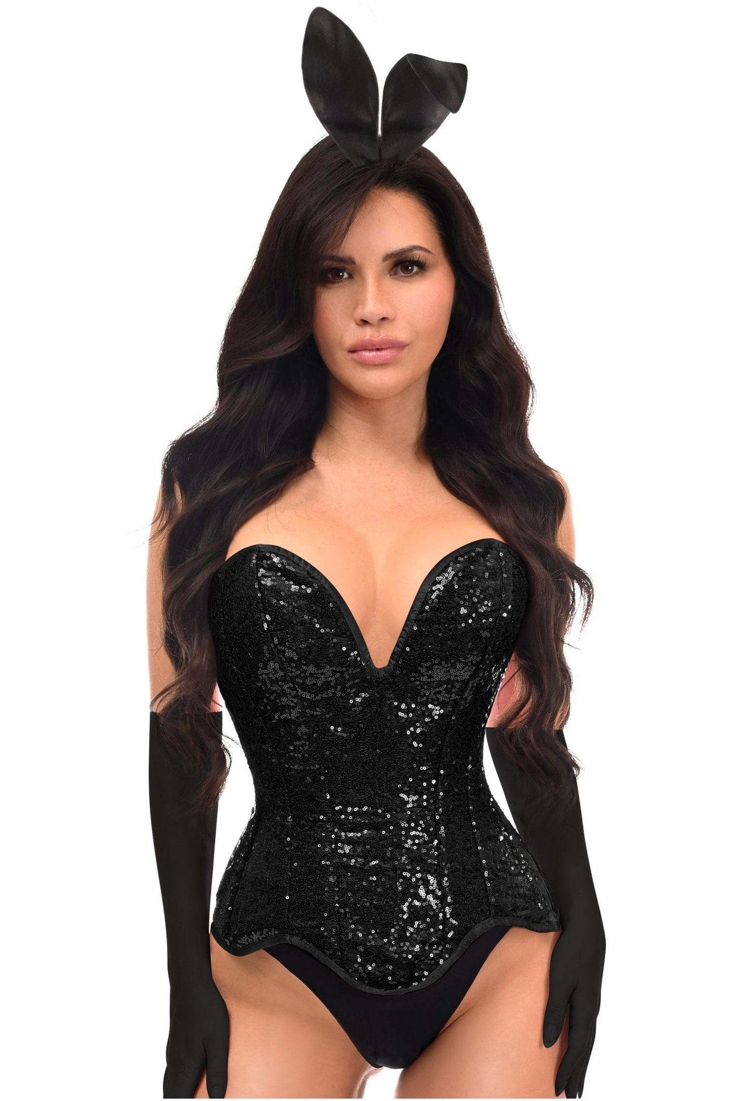 Top Drawer 4 PC Black Sequin Corset Bunny Costume.