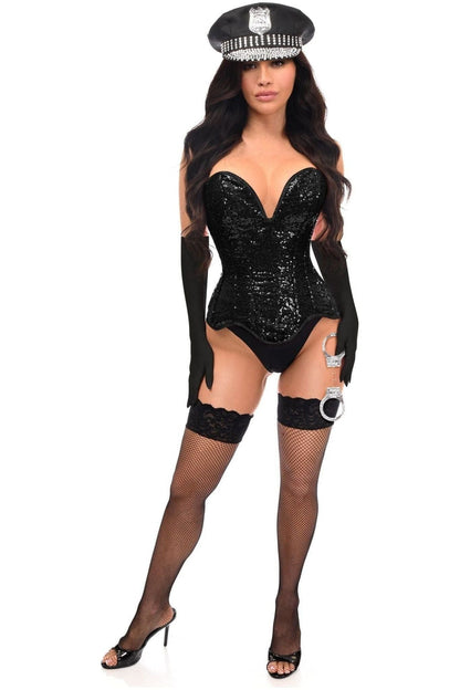 Top Drawer 4 PC Black Sequin Corset Cop Costume.
