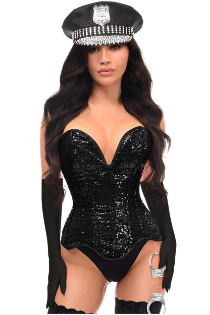 Top Drawer 4 PC Black Sequin Corset Cop Costume.