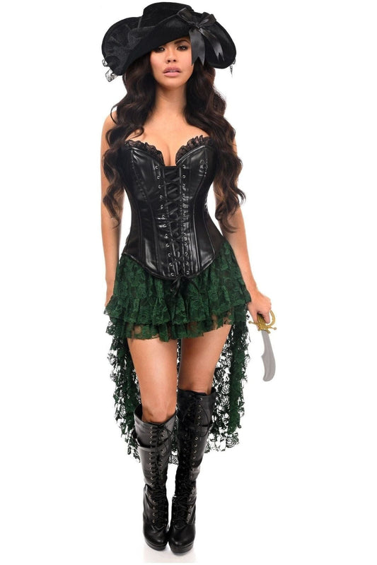 Top Drawer 4 PC Black/Green Lace Premium Pirate Corset Costume.