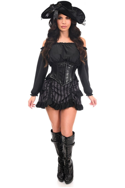 Top Drawer 4 PC Black/Grey Striped Premium Pirate Corset Costume.