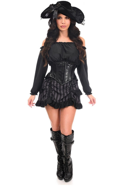 Top Drawer 4 PC Black/Grey Striped Premium Pirate Corset Costume