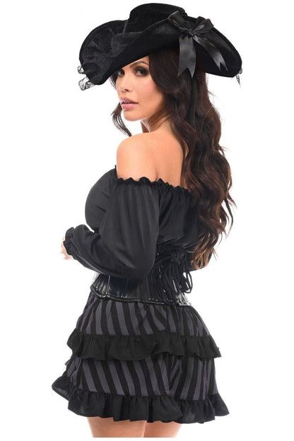 Top Drawer 4 PC Black/Grey Striped Premium Pirate Corset Costume.