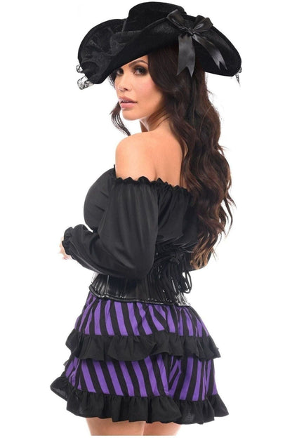 Top Drawer 4 PC Black/Purple Striped Premium Pirate Corset Costume.