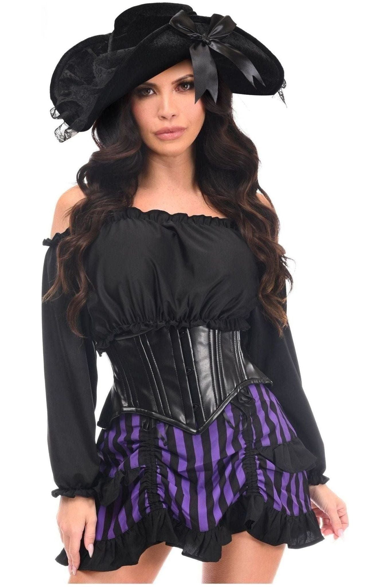 Top Drawer 4 PC Black/Purple Striped Premium Pirate Corset Costume.