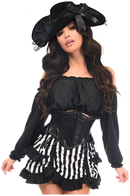 Top Drawer 4 PC Black/White Striped Premium Pirate Corset Costume.