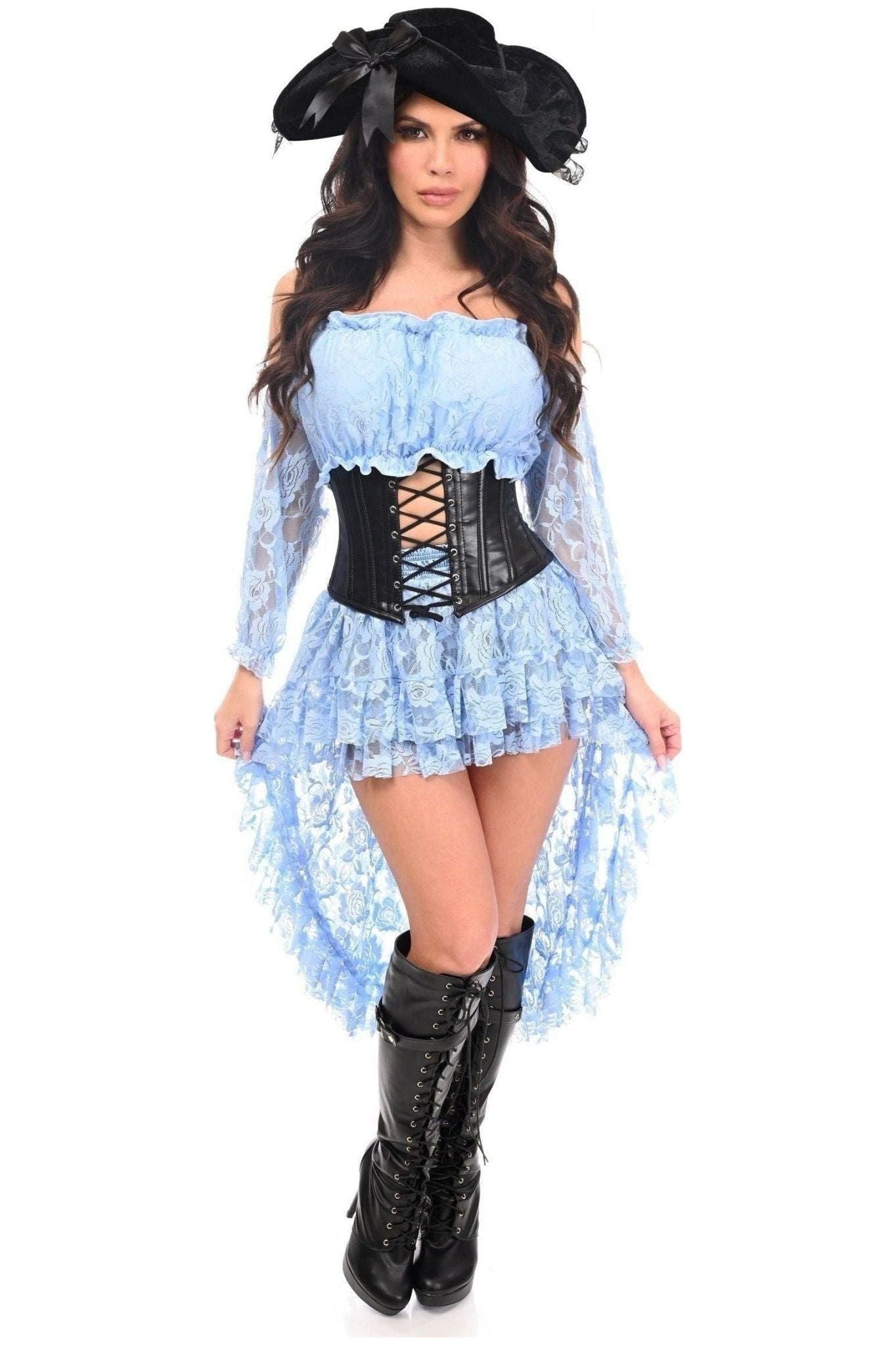 Top Drawer 4 PC Lt Blue Premium Pirate Corset Costume.