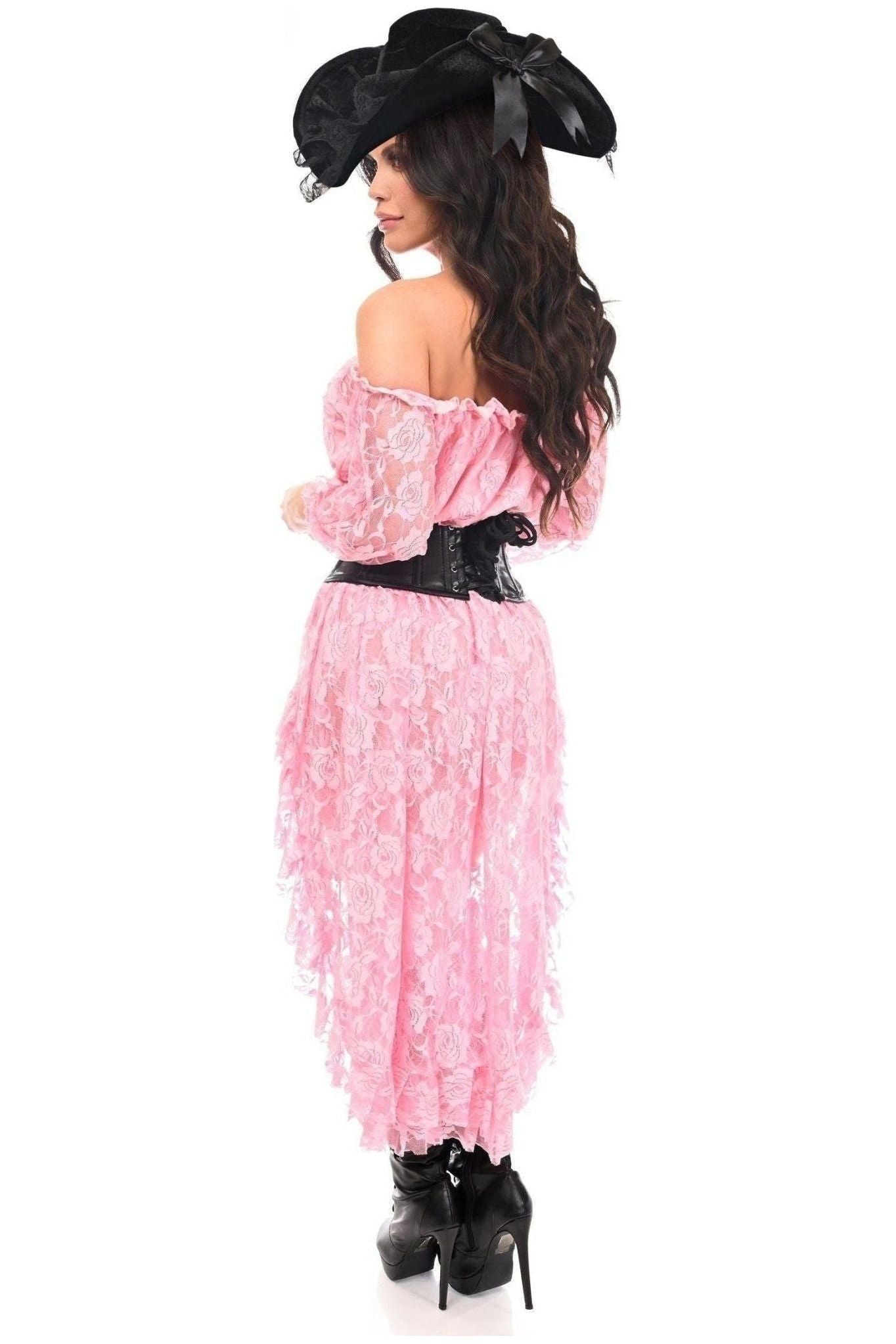Top Drawer 4 PC Lt Pink Premium Pirate Corset Costume.